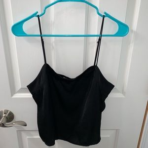 Black Satin Cropped Tank Top